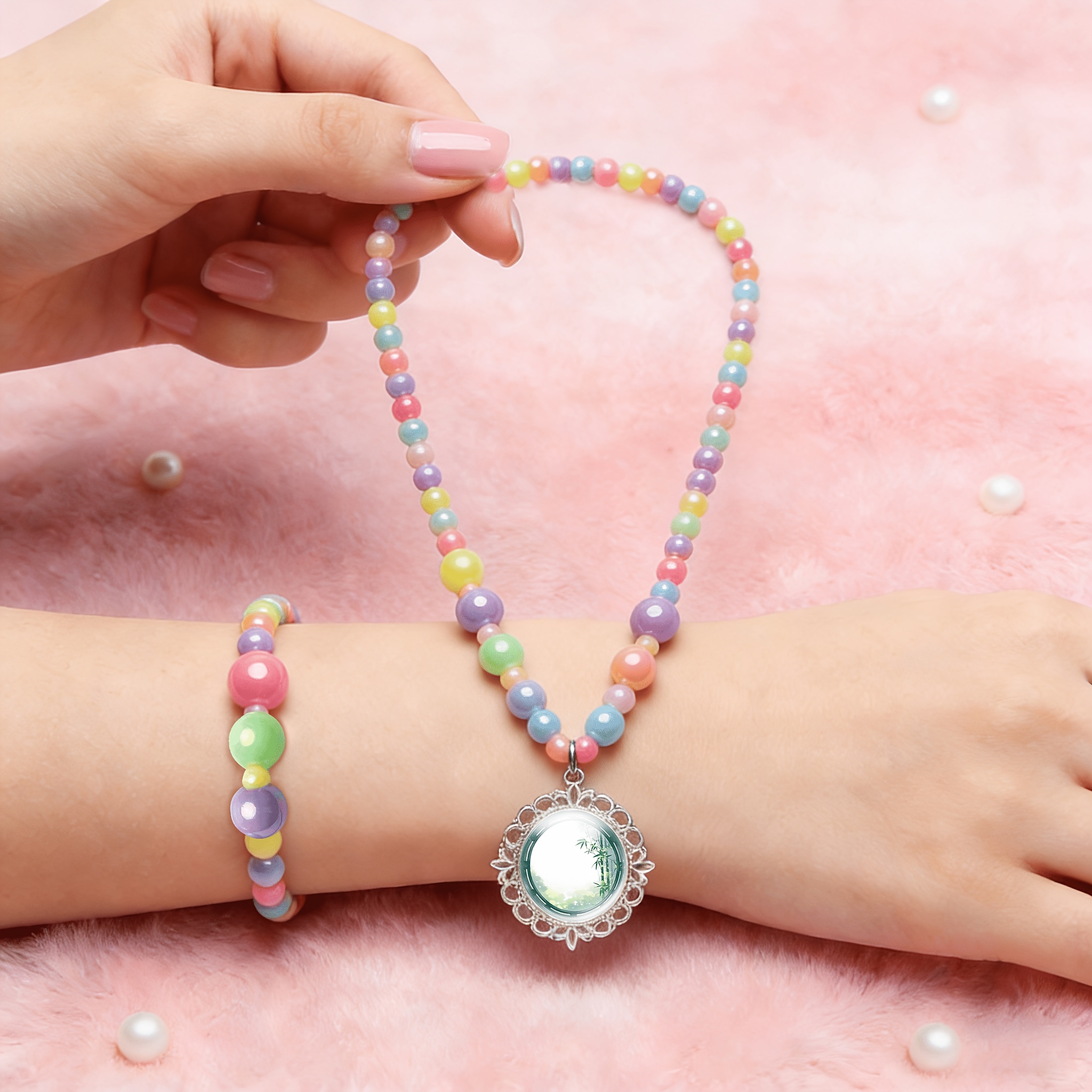 2pc Random Color Women's Jewellery Set, Necklace & Bracelet